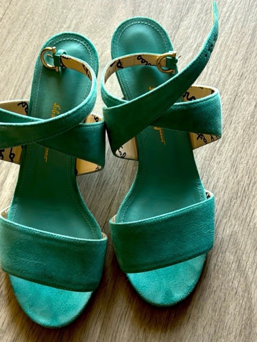 Salvatore ferragamo Green Suede Open-Toe Women's Sandals